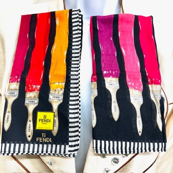 New Set of 2 Fendi MiniScarf/Handker Cotton 18" Paint Brush Colors (28) - Picture 2 of 8